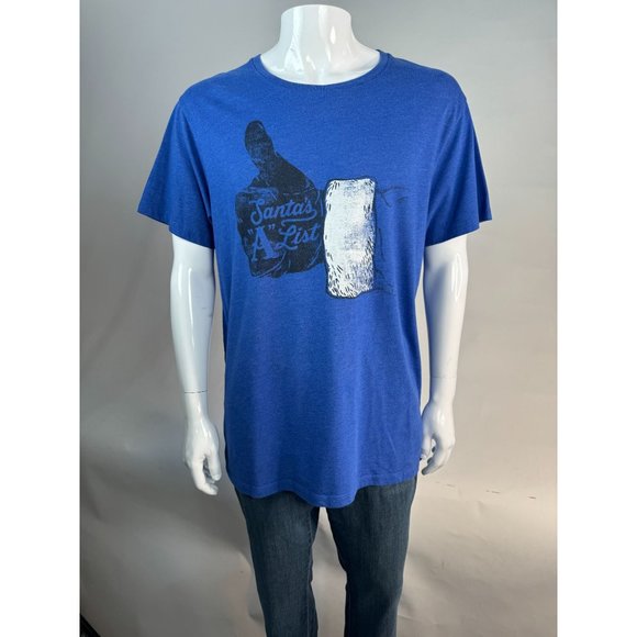 Old Navy Santa's A List XMas Ugly Christmas Sweater TShirt XL Blue Cotton Blend - Picture 11 of 16